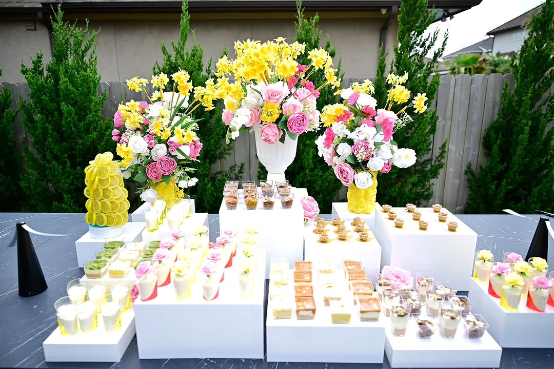 Tiered cake and dessert display for a special occasion